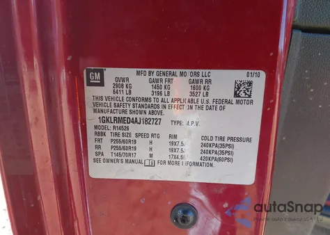 2010 GMC Acadia Slt-1 from USA, damaged, VIN 1GKLRMED4AJ182727